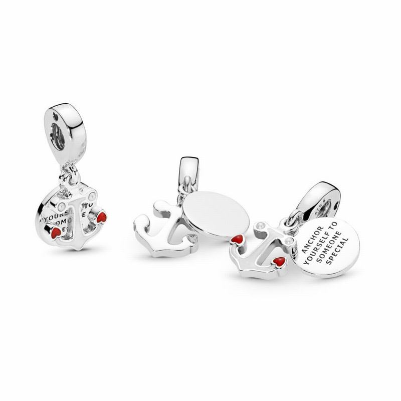 Pandora Anchor Of Love Dangle Charm Ireland - Sterling Silver/Enamel/Red/Crystal Pearl - 605942SIQ